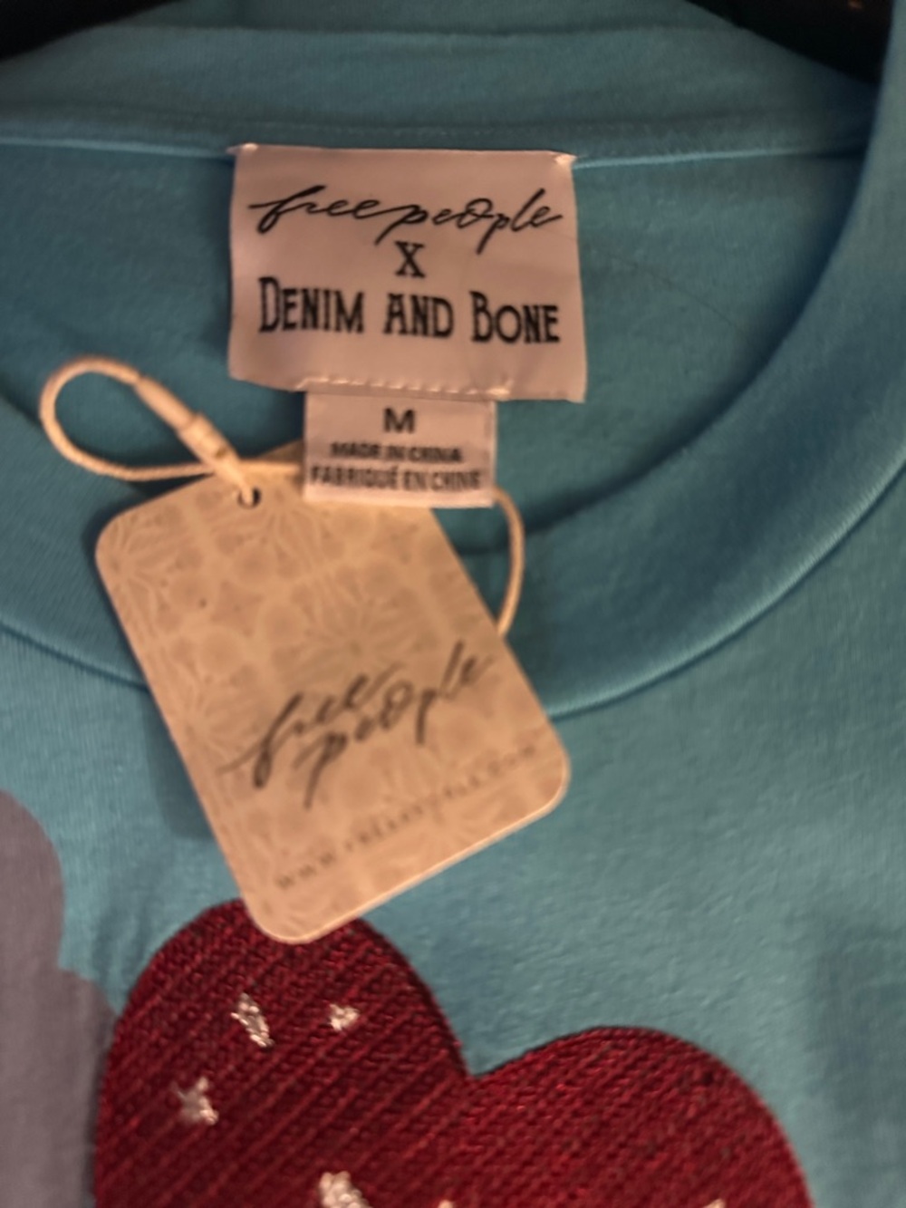 Free People x Denim & Bone Amore Mio Graphic Tee - Pool Blue NWT SIZE M - Picture 5 of 5